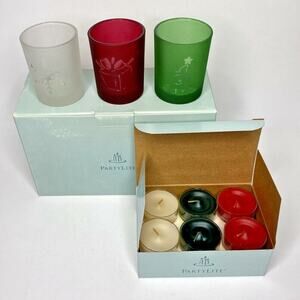 PartyLite Holiday Lites Candle Holder Trio With Tealights Retired NIB P17D/P9096